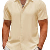 COOFANDY Mens Casual Linen Shirts Button Up Shirts Short Sleeve Shirts Beach Wedding Dress Shirts Regular Fit Shirts Beige