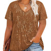 Plus Size Sequin Tops for Women Brown Sparkly Party Tops