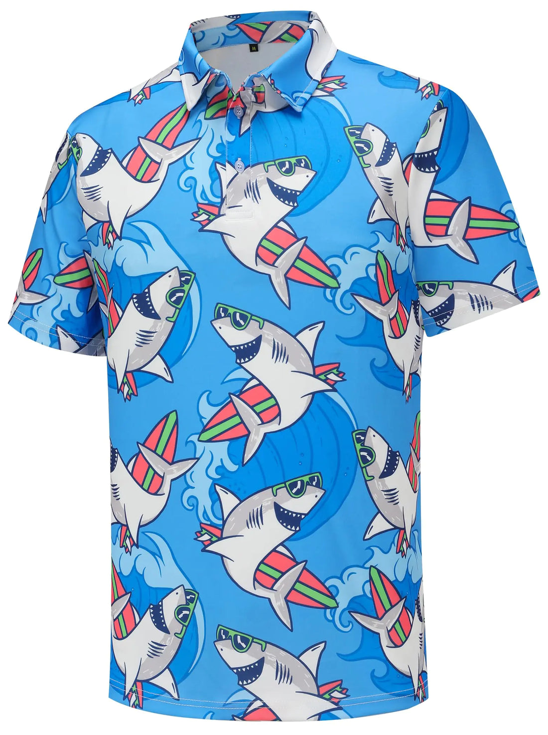 Mens Golf Polo Shirts Funny Shark Golf Shirts for Men Performance Moisture Wicking Quick Dry Athletic Short Sleeve Shirts Blue / XX-Large