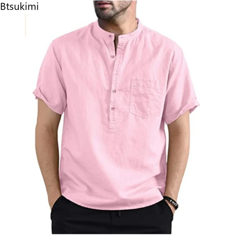 2024 Men's Summer Short Sleeve Cotton Linen Shirts