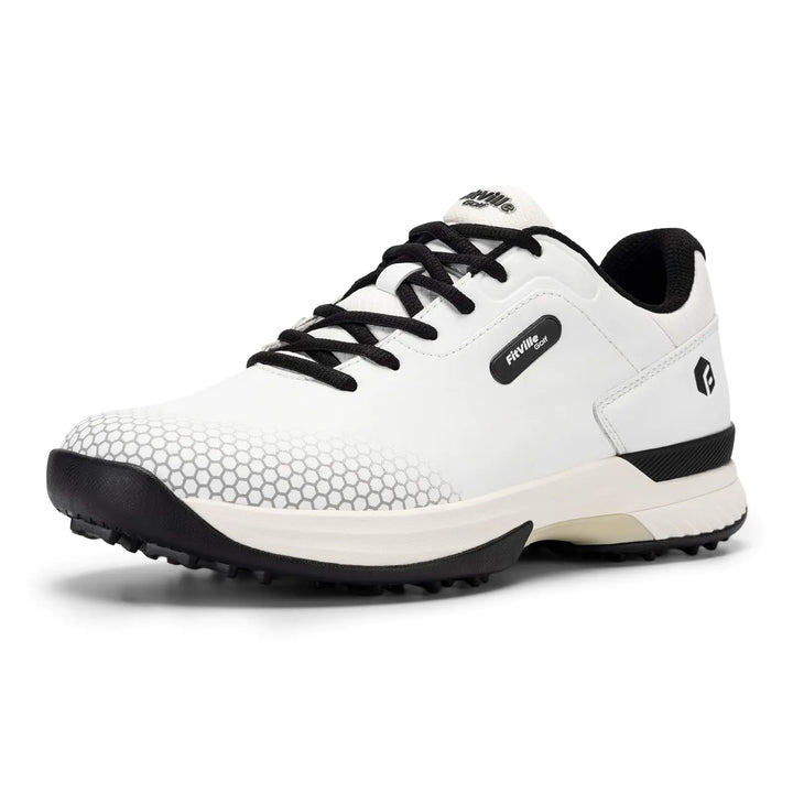 FitVille Extra Wide Mens Golf Shoes Professional Outdoor Waterproof Spiked Golf Shoes for Men(White Black 9 X-Wide)