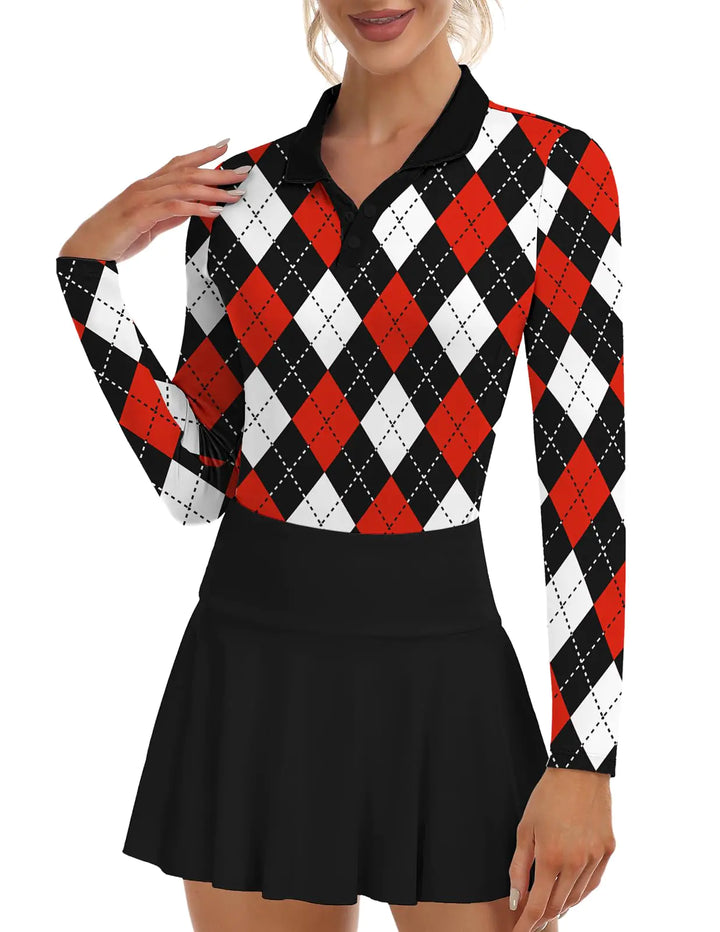 Soneven Women's Argyle V-Neck Golf Polo / XX-Large