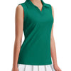 SunnyShield Women’s Sleeveless Golf Polo UPF 50+ V-Neck - Emerald / XX-Large