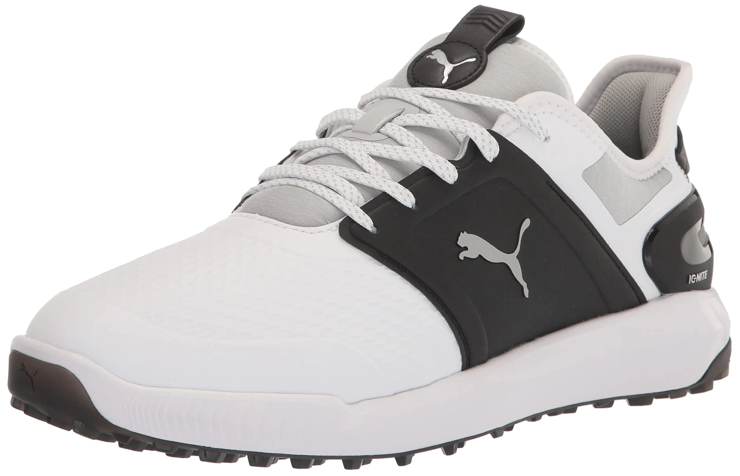 PUMA Golf Mens Ignite Elevate Golf Shoe Puma White-Puma Black-Metallic Silver / 9.5