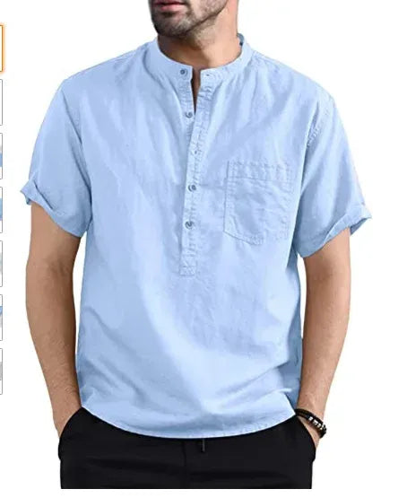2024 Men's Summer Short Sleeve Cotton Linen Shirts