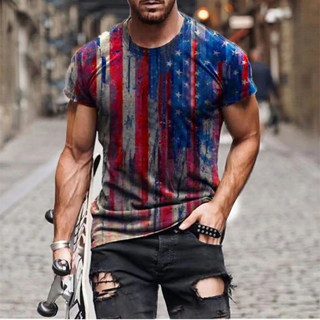 Men's Independence Day Flag Print Short Sleeve T-Shirt
