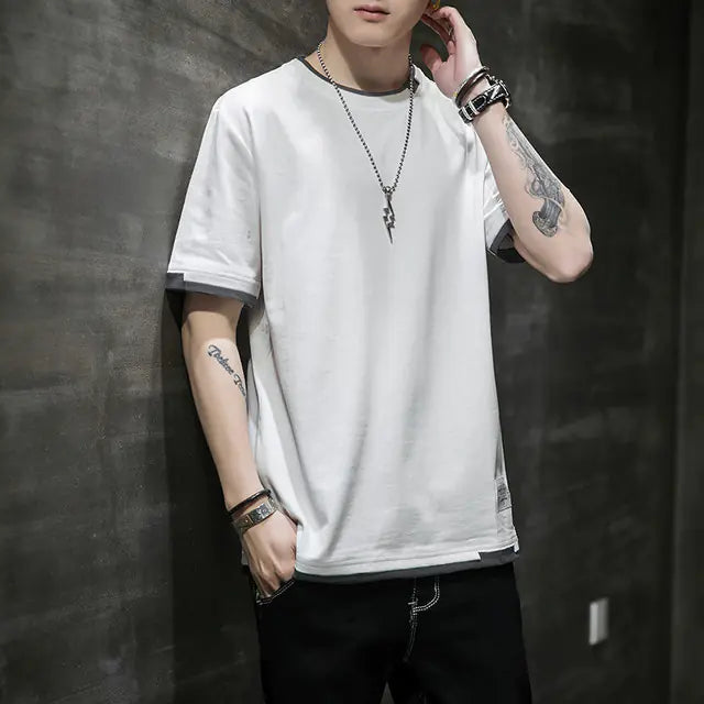 Stylish Men's Summer Two-Piece Spliced Pullover T-shirts