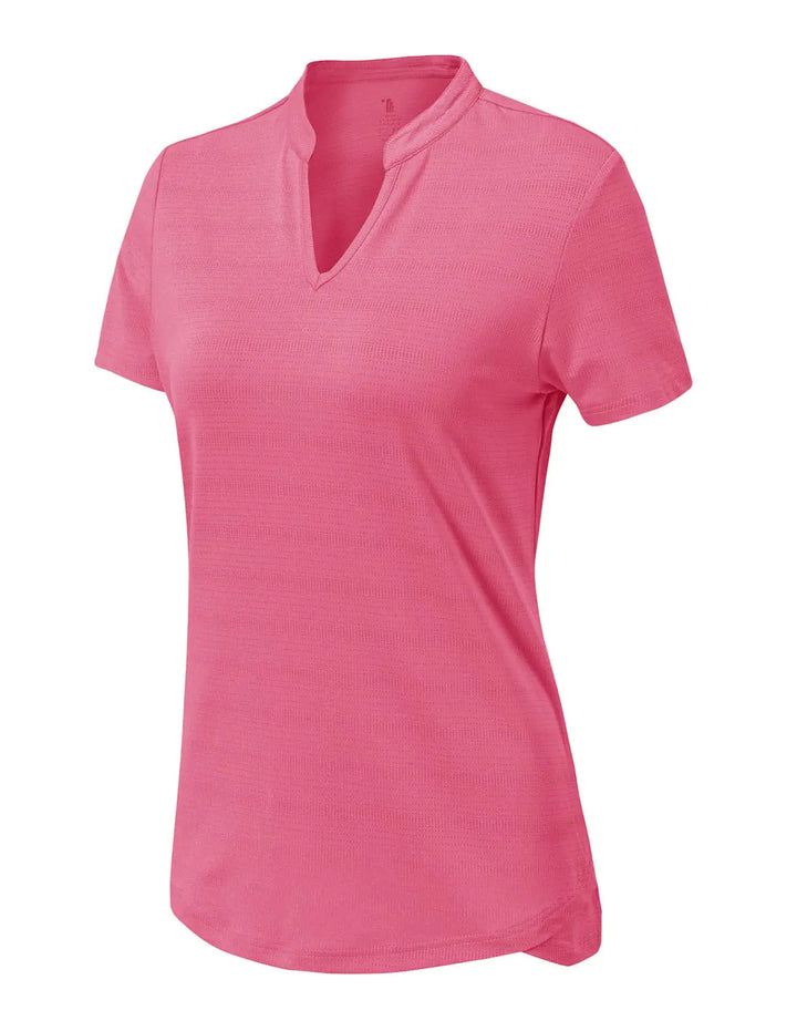YSENTO V-Neck Women's Golf Polo, Quick Dry, UPF 50+ Rose / Medium