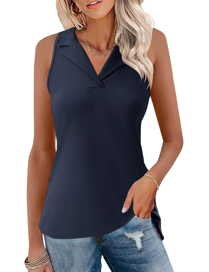 LUYAA Athletic V-Neck Sleeveless Polo - Navy Blue / X-Large