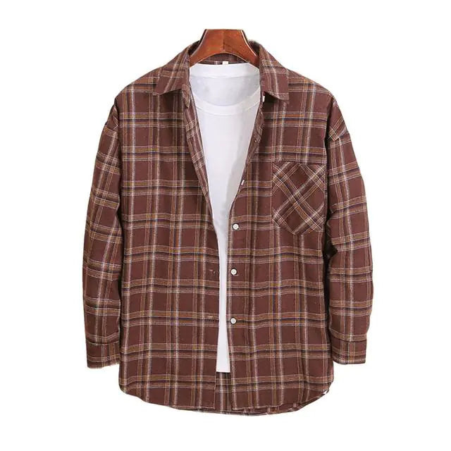 Men's Cotton Flannel Plaid Long Sleeve Dress Shirts