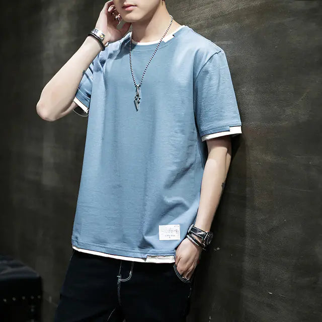 Stylish Men's Summer Two-Piece Spliced Pullover T-shirts