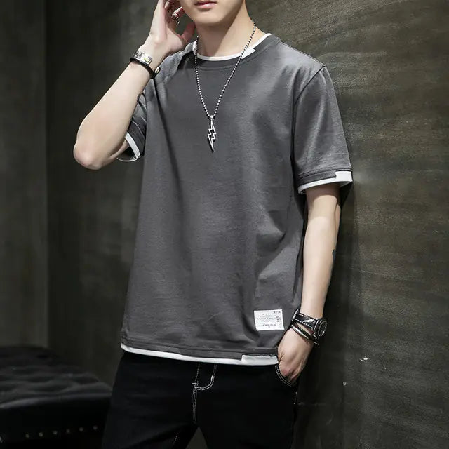 Stylish Men's Summer Two-Piece Spliced Pullover T-shirts