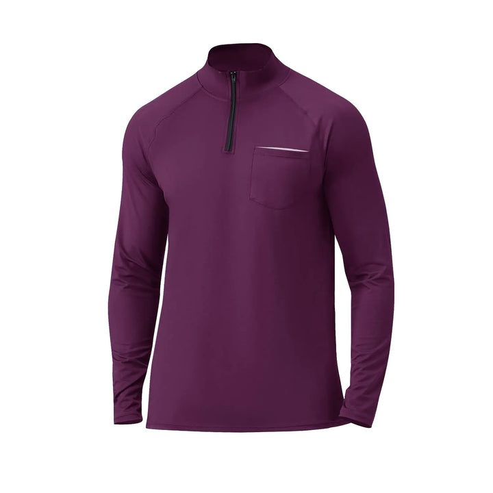FlexiFit Men's Quarter Zip Golf & Sport Pullover - Wine Red / Medium