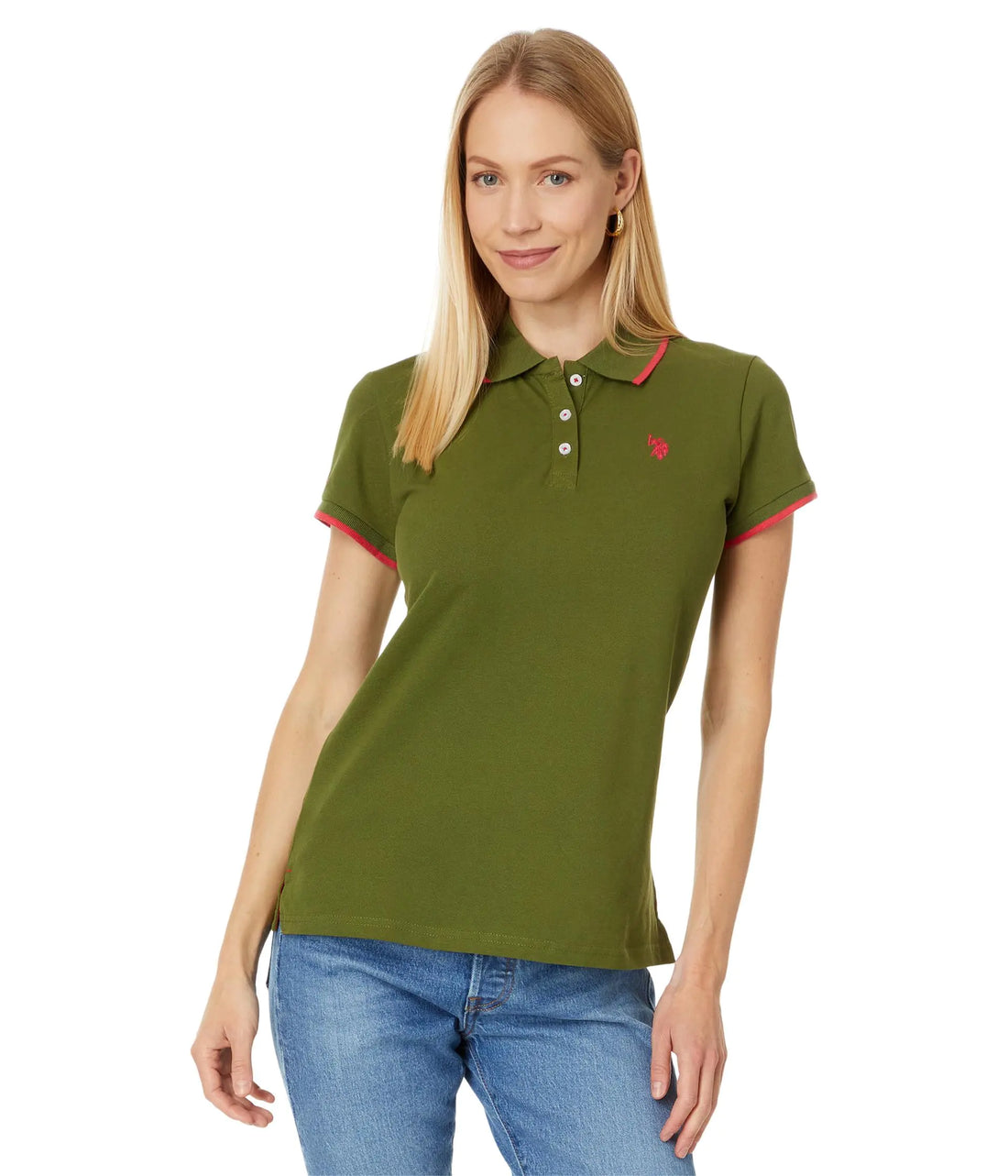 US Polo Assn. Women's Pique Stretch Polo - Cotton Blend Short Sleeve Shirt / Large