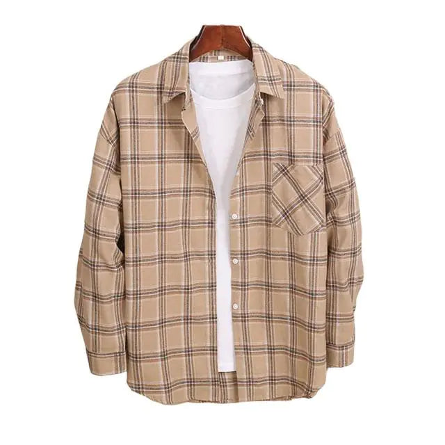 Men's Cotton Flannel Plaid Long Sleeve Dress Shirts