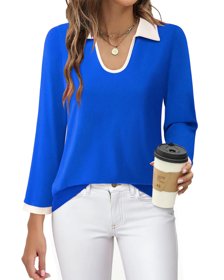 Vivilli Women's Polo: 3/4 Sleeve U-Neck Work Blouse / Medium