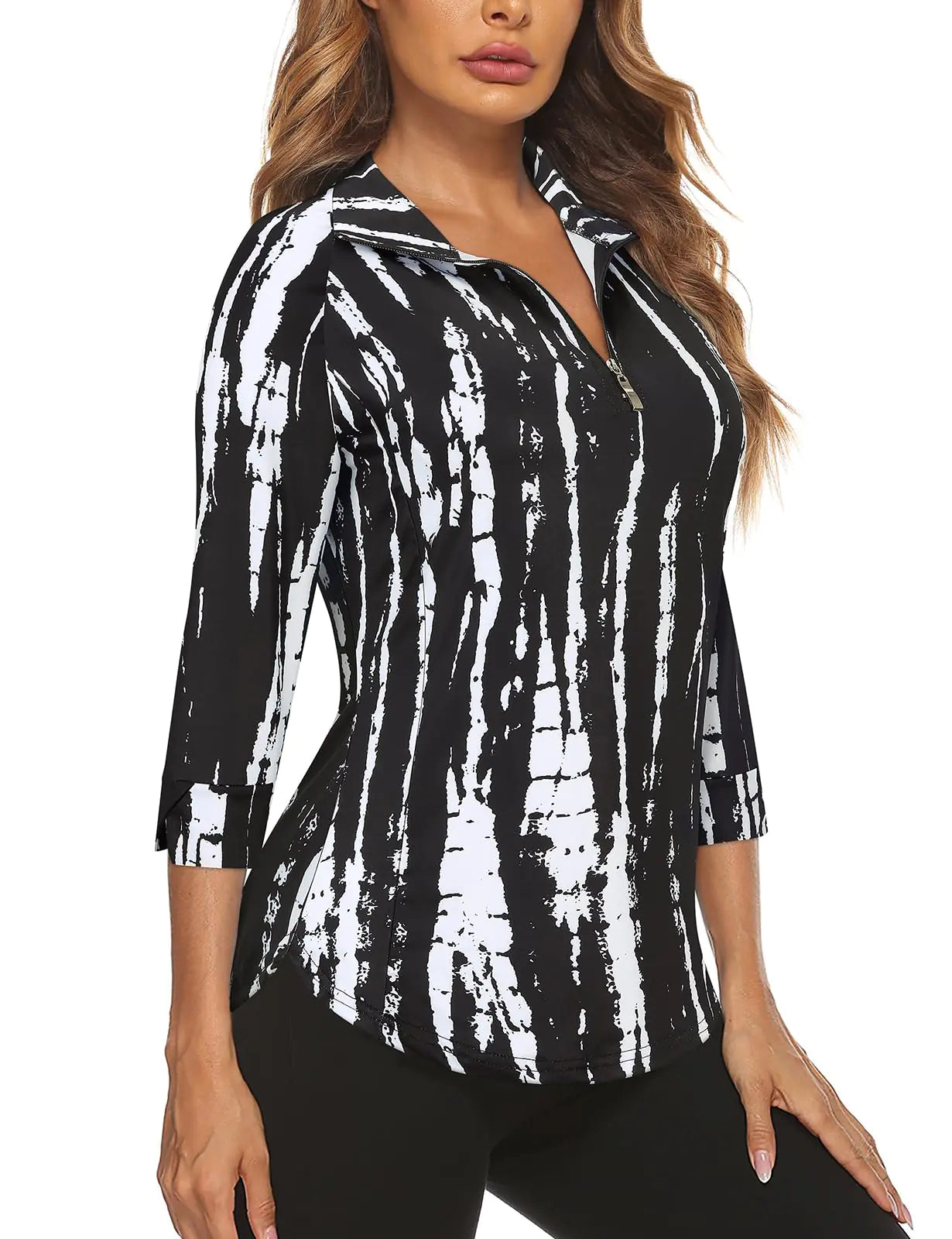 Cucuchy FlowEase Women's Golf Top, Loose 3/4 Sleeve, Moisture-Wicking, Half-Zip Tie-Dye / XX-Large