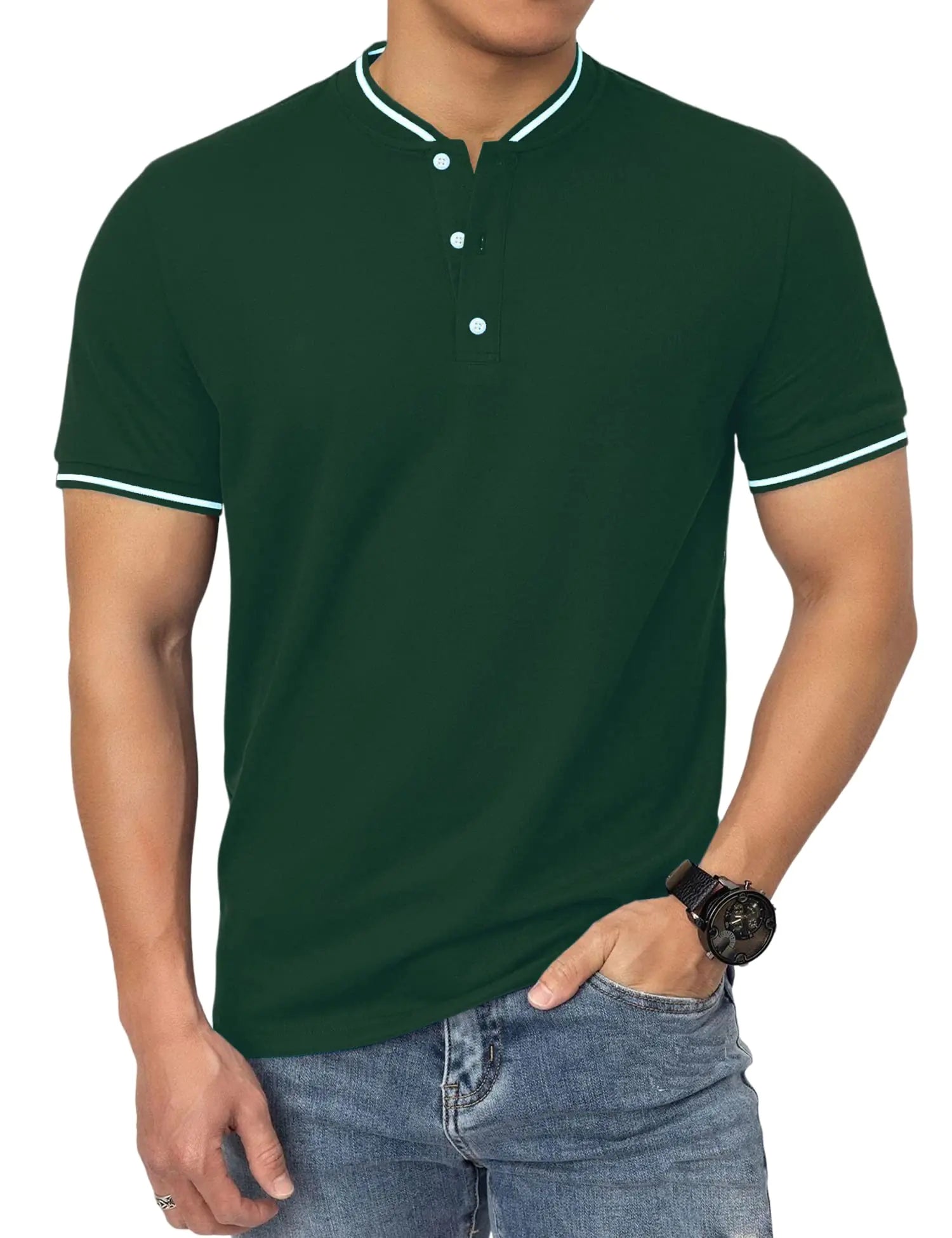 Men's Green Collarless Golf Polo / Small
