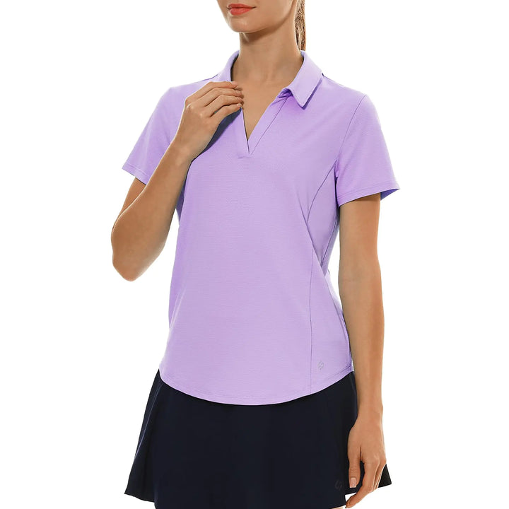 HODOSPORTS Women's Slim Fit Golf Polos V-Neck UPF 50+ Lavender / X-Large