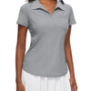 Loovoo Women's V-Neck Golf Polo Shirt - Moisture-Wicking, Grey / Medium