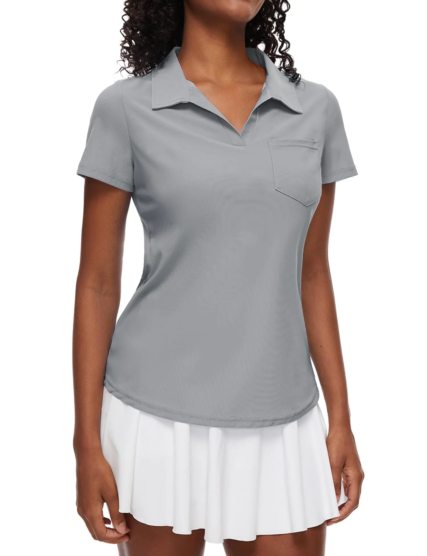 Loovoo Women's V-Neck Golf Polo Shirt - Moisture-Wicking, Grey / Medium