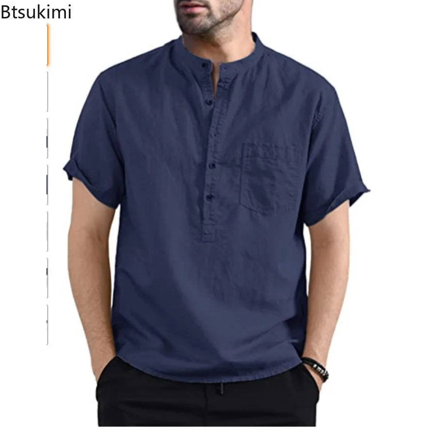 2024 Men's Summer Short Sleeve Cotton Linen Shirts