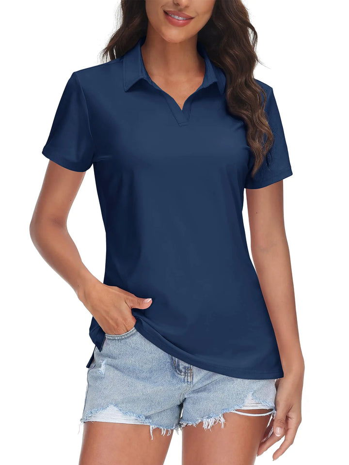 Polo Shirts for Women Dry Fit Sun Protection Shirt V-Neck Short Sleeve