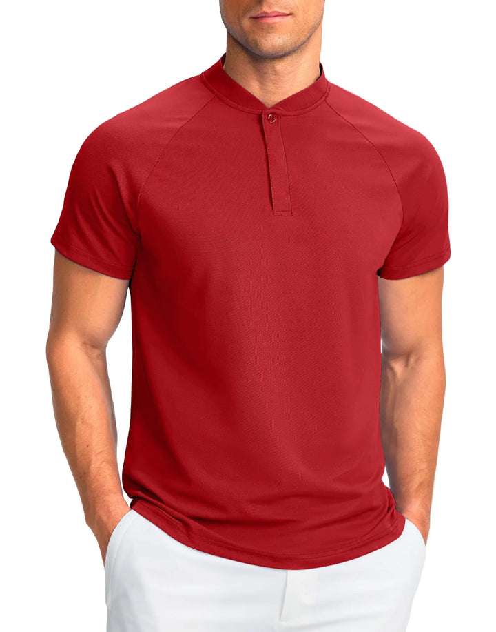 Mens FlexFit Henley Polos in Dark Red / Large