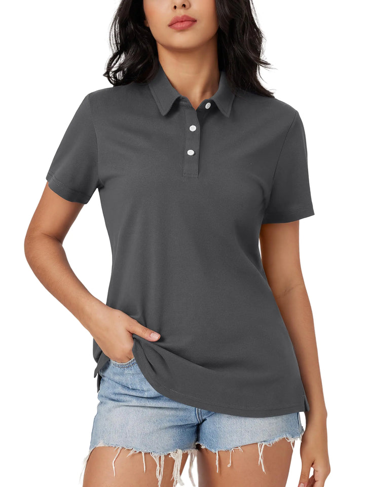 Women Polo Shirts Short Sleeve Cotton 3 Buttons Collared Shirt