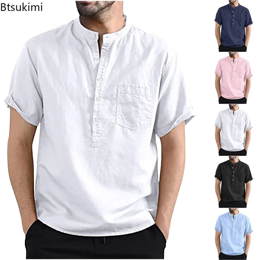 2024 Men's Summer Short Sleeve Cotton Linen Shirts