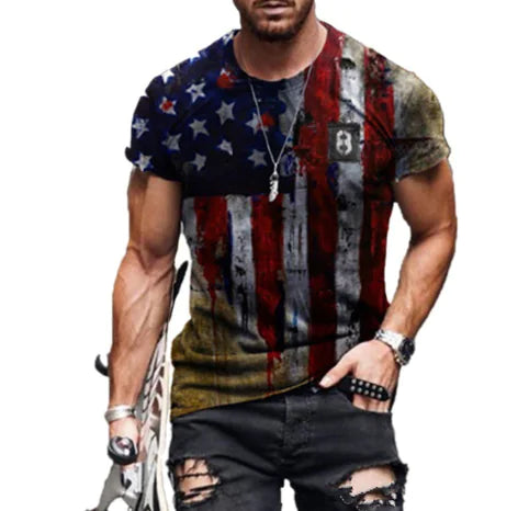 Men's Independence Day Flag Print Short Sleeve T-Shirt