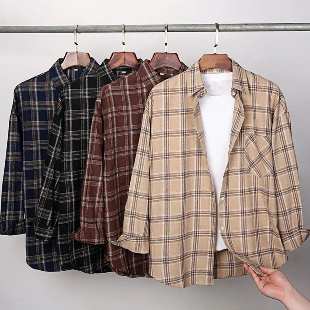 Men's Cotton Flannel Plaid Long Sleeve Dress Shirts