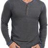 PEGNEO Mens Classic Henley Cotton Top - Dark Grey / X-Large