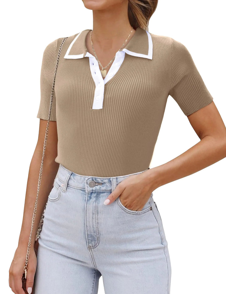 Women Dressy Casual Knit Trendy Tops Summer Short Sleeve