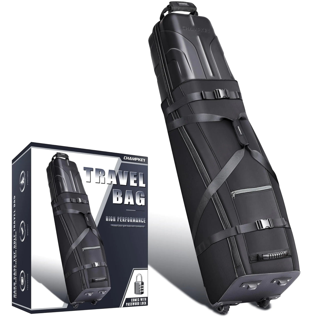 CHAMPKEY Deluxe Golf Travel Case - Hard Top & Durable Oxford Fabric
