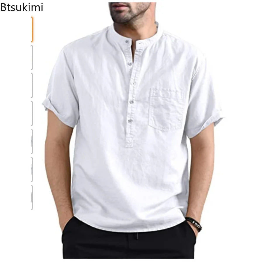 2024 Men's Summer Short Sleeve Cotton Linen Shirts