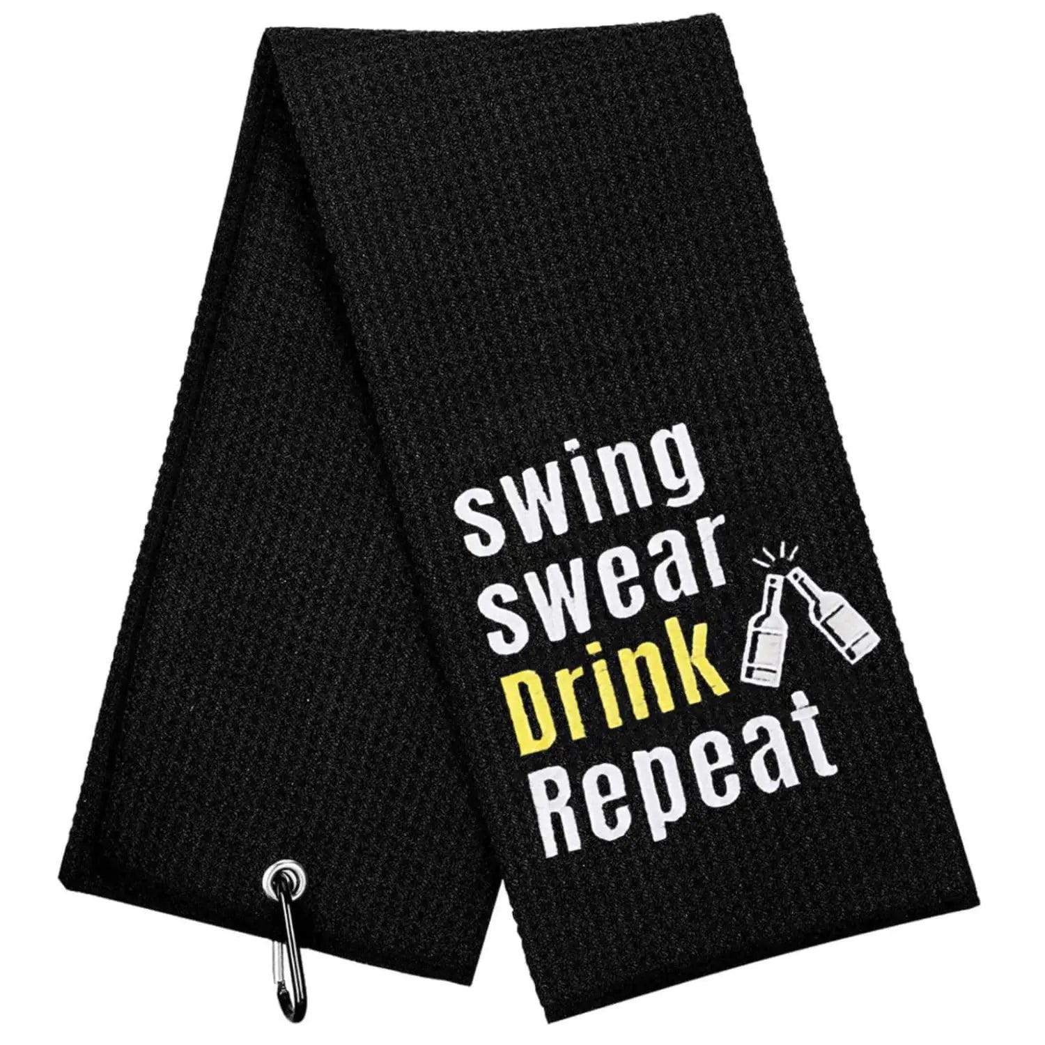 Swing Swear Drink Repeat Embroidered Golf Towel with Clip