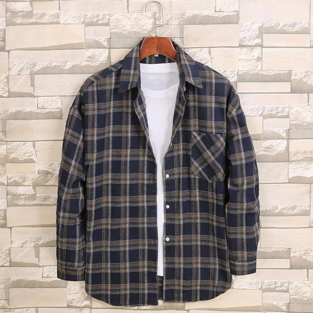 Men's Cotton Flannel Plaid Long Sleeve Dress Shirts