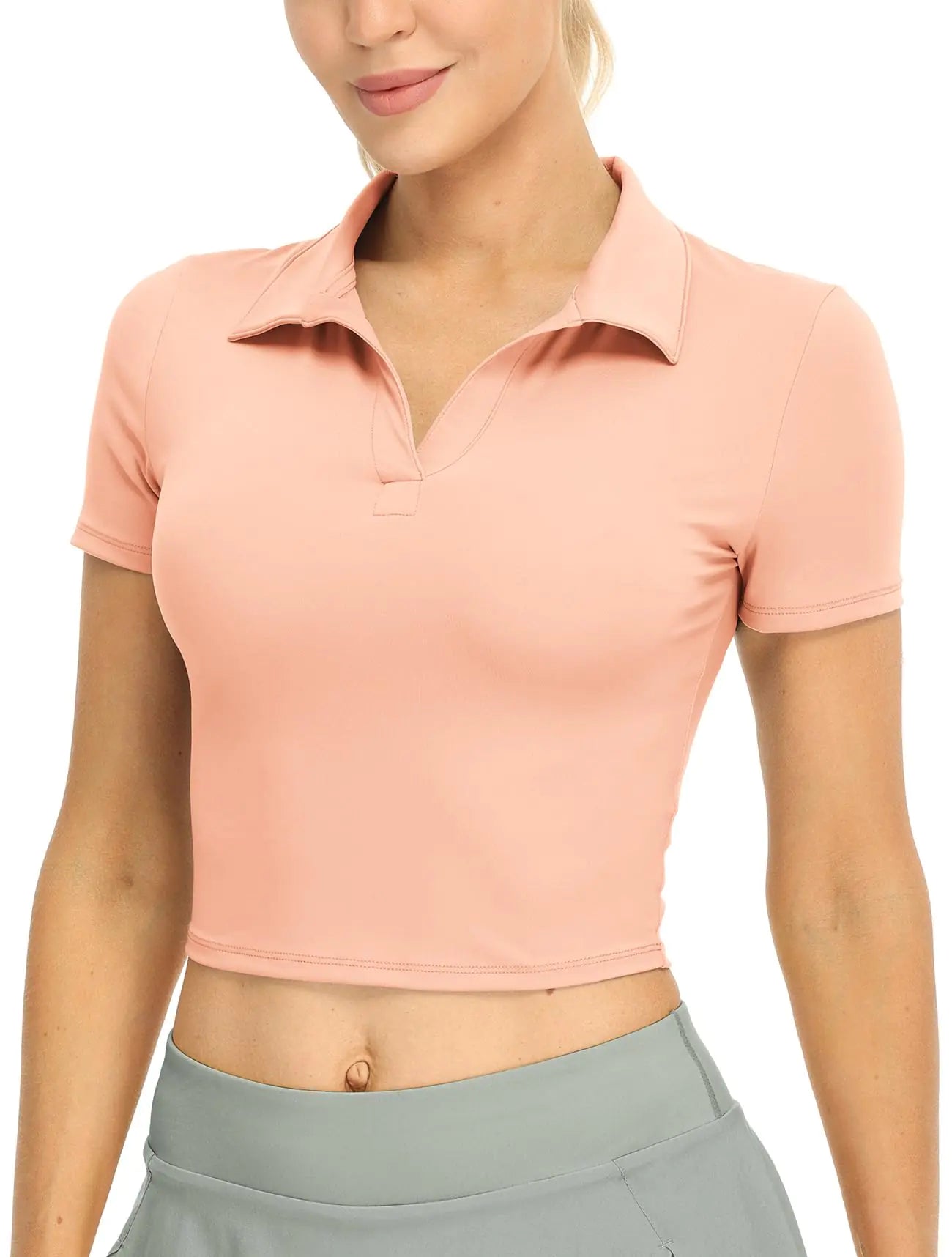 icyzone Womens Cropped Polo Top - Golf & Tennis Pink / Large