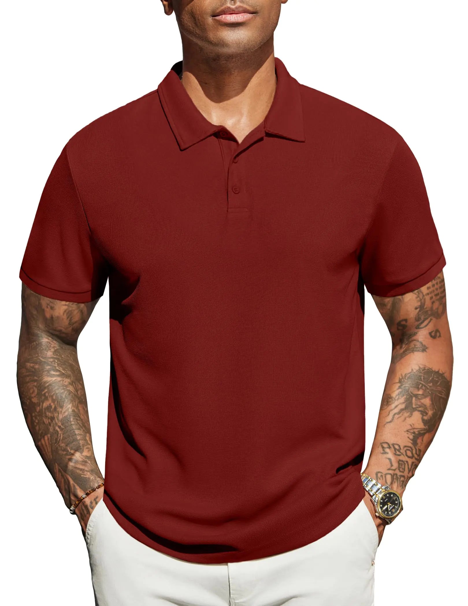 COOFANDY Classic Waffle Polo Shirt for Men / XX-Large