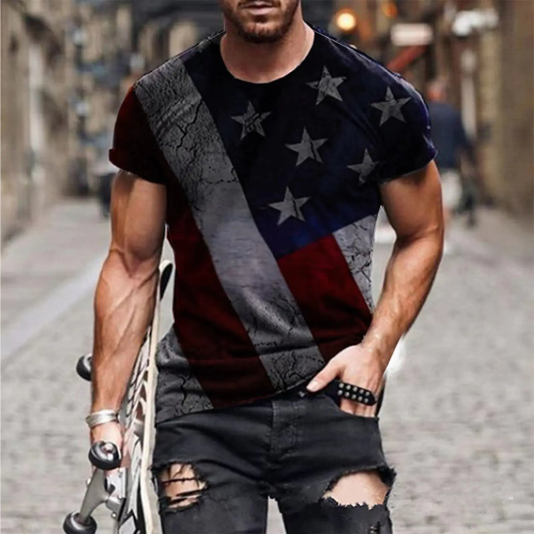Men's Independence Day Flag Print Short Sleeve T-Shirt