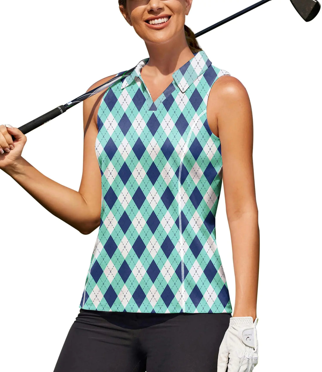 COOrun Sleeveless Golf Polo for Women - Green Quick-Dry Activewear V-Neck / X-Large