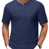 MAGCOMSEN Men's Henley Golf Shirts - Quick Dry, Short Sleeve, Navy / Medium