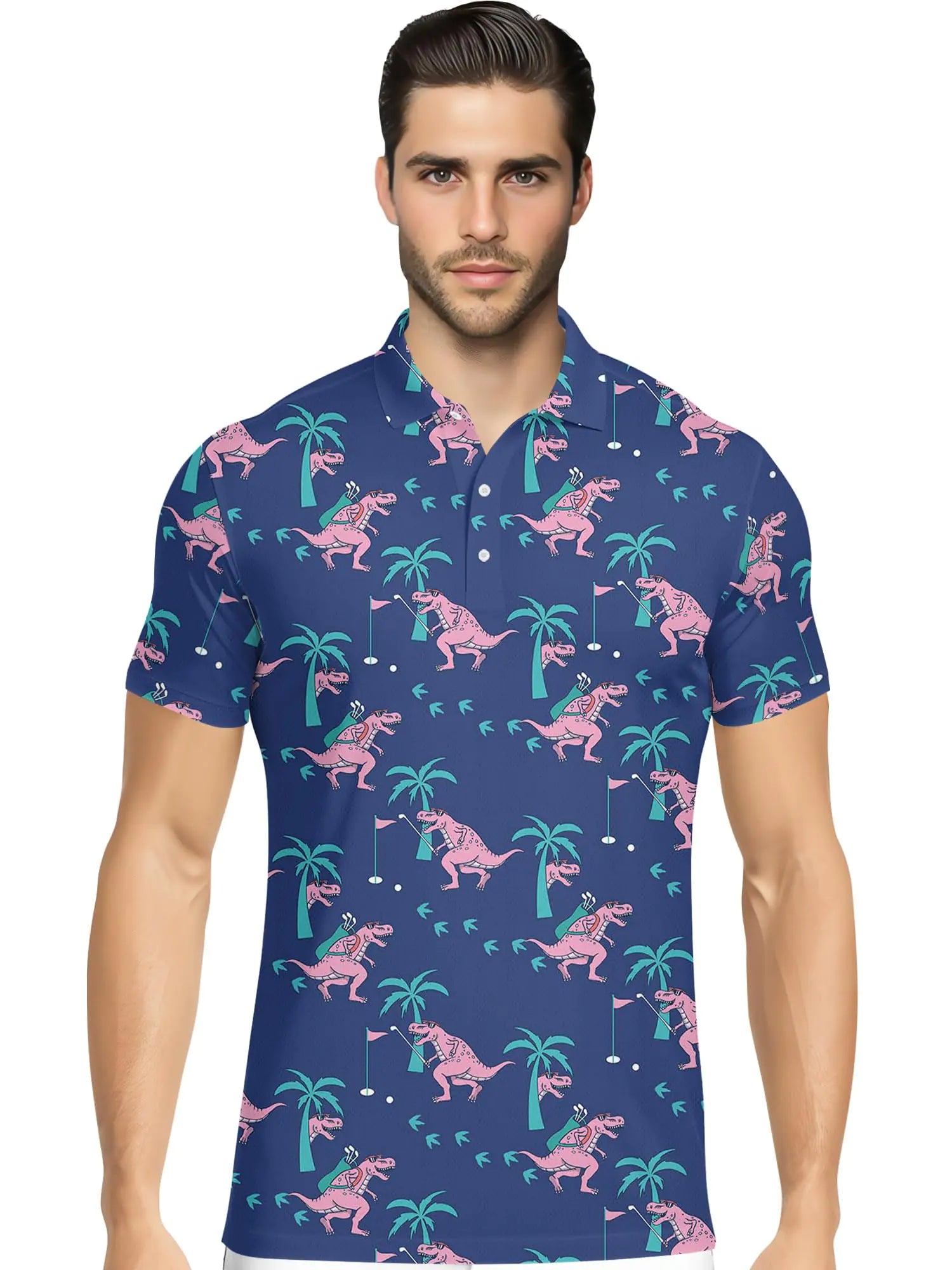 HIVICHI Dinosaur Print Golf Polo for Men / Large