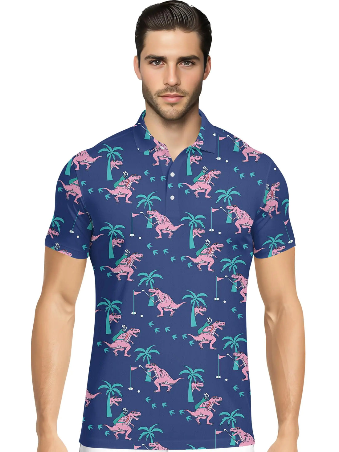 HIVICHI Dinosaur Print Golf Polo for Men / Large